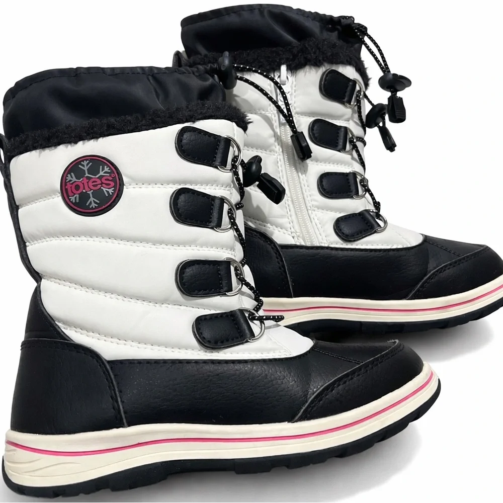 Totes Kids Black and White Snow Boots Size 1